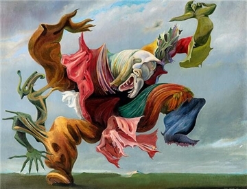 Max Ernsts „Hausengel“, der den Titel des Katalogs ziert, ist ein wahres Monstrum, ein schreckliches Vogelwesen, das sich die Erde untertan macht.