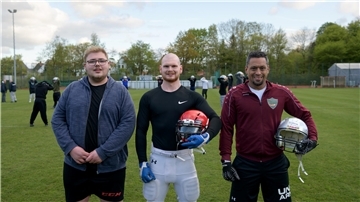 Maximilian Schild (von links), Marvin Stuth und Scott-Alexander Ohlrogge sind neu bei den Seahawks und freuen sich auf den Start der Saison.
