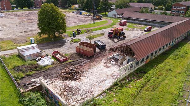 Baufortschritt Ende Juli 2023 beim Schulzentrum Hamburger Straße (SHS)