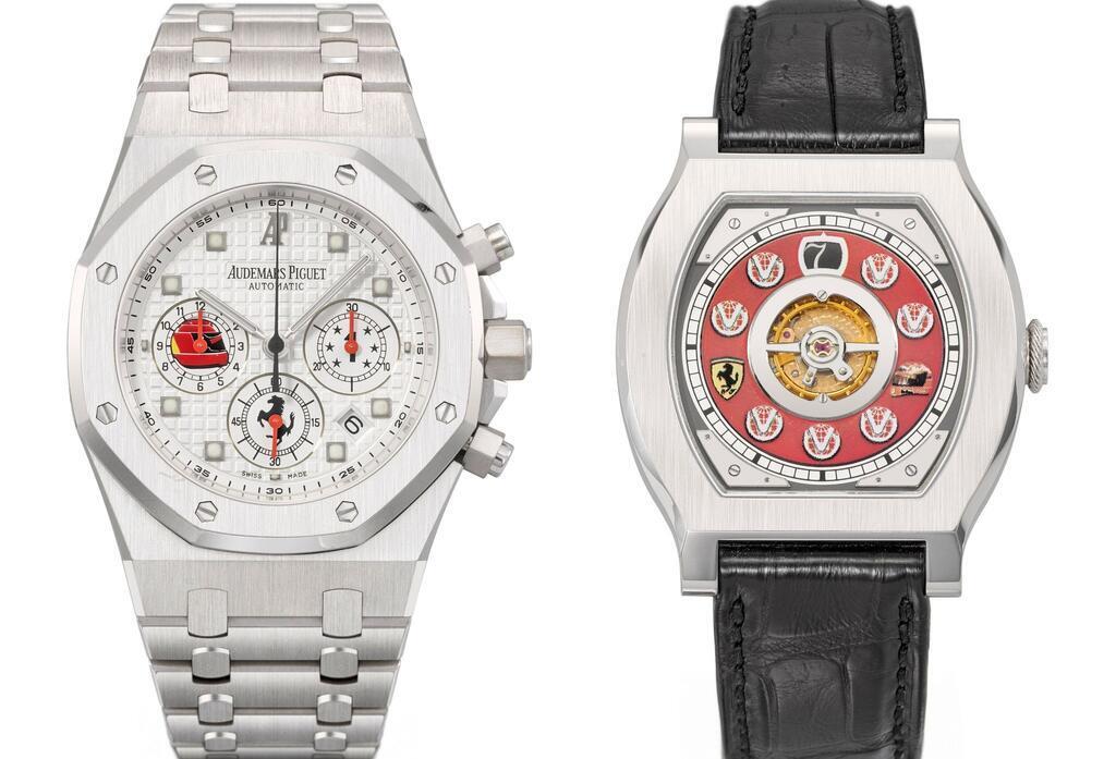 Schumacher-Auktion: Acht Uhren und ein Schnäppchen Michael Schumachers Uhren: Ein Audemars Piguet Royal Oak-Chronograph (l) und die Journe Vagabondage 1 Model-Uhr.