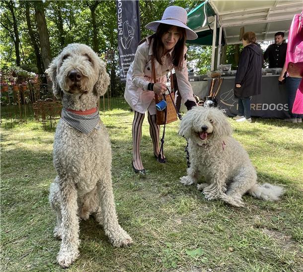 Mira Holzer aus Bremerhaven ist mit ihrem Hund Tadzio zur Landpartie gekommen. Links daneben sitzt Theo, der Hund von Nordenhams Citymanagerin Ilona Tetzlaff.
