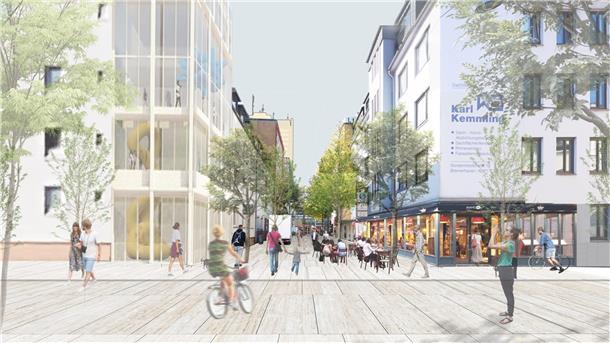 Mit dem Erwerb und Abriss der Karstadt-Immobilie soll Platz für etwas Neues geschaffen werden. Bislang hat das Land eine erste Teilsumme in Höhe von 12,5 Millionen Euro bewilligt. Ob die Stadt weitere Millionen bekommt, ist noch völlig unklar. Grafik: Architekturbüro Heller