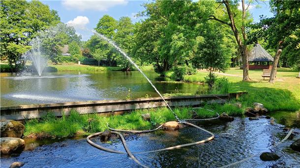 Sauerstoffmangel und Hitze sorgen für Fischsterben im Sittenser Mühlenteich Mit verschiedenen Maßnahmen wird das Mühlenteichwasser in Bewegung gehalten, um für mehr Sauerstoff zu sorgen.