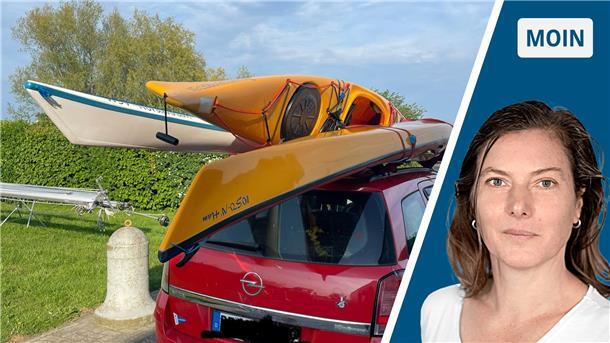 Bitte lächeln: Von Tag zu Tag komme ich dem Urlaub näher Kajaks auf dem Autodach