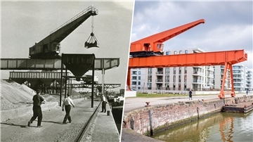 Der Grube-Kran 1964 und heute.
