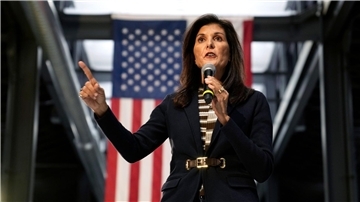 Nikki Haley bei einer Wahlkampfveranstaltung in Iowa.