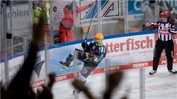 Eishockeyspieler aus Bremerhaven und München in Aktion.