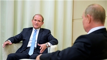Oligarch Wiktor Medwedtschuk (l) bei einem Treffen mit Wladimir Putin im Oktober 2020.