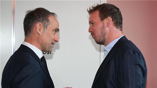 Oliver Mintzlaff (l) hat über den Umgang mit der deutschen Nationalmannschaft und Julian Nagelsmann (r) gesprochen.