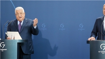 Palästinenserpräsident Mahmoud Abbas bei einer Pressekonferenz mit Bundeskanzler Olaf Scholz am 16. August 2022.