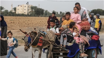 Palästinensische Familien fliehen aus Gaza und anderen Teilen des nördlichen Gazastreifens in Richtung der südlichen Gebiete.