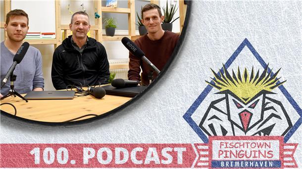 Popiesch plaudert beim Podcast-Jubiläum (hier hören) Pinguins-Coach Thomas Popiesch (Mitte) nimmt sich Zeit für die Podcast-Moderatoren Nico Tank (links) und Malte Giesemann.
