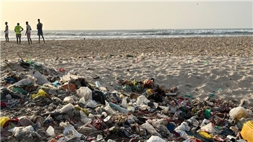 Plastikmüll an einer Küste im westafrikanischen Senegal. So sieht es an vielen Küsten der Welt aus. Die Menge des Plastikmülls, die in die Ozeane gespült wird, wächst kontinuierlich. Recycling könnte helfen. Eine Nordenhamer Chemieingenieurin hat dazu geforscht.