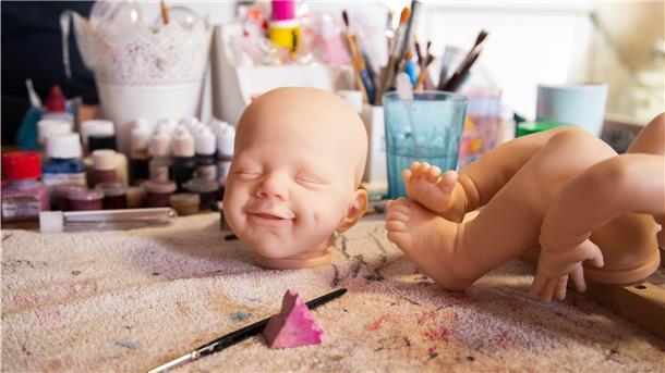 Reborn-Babys entstehen aus einem Bausatz. Kopf, Arme und Beine werden angemalt und an den Körper genäht. Am Ende sehen sie echten Babys zum Verwechseln ähnlich.