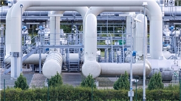 Rohrsysteme und Absperrvorrichtungen in der Gasempfangsstation der Ostseepipeline Nord Stream 1 und der Übernahmestation der Ferngasleitung OPAL in Lubmin.