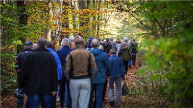 Eine Gruppe Naturschutzfreunde wird von Nabu-Experten durch den Reinkenheider Forst in Bremerhaven geführt.