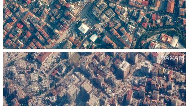 Antakya - die Stadt, die es nicht mehr gibt Satellitenbilder vor und nach den Beben machen das Ausmaß der Schäden in der Stadt deutlich.