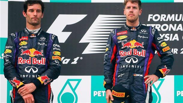 Sebastian Vettel (r.) missachtete 2013 eine Teamorder. Mark Webber war der Leidtragende
