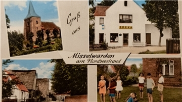 „Sehenswürdigkeit“: Der Edeka-Markt (oben rechts) von Gerda Dickmann zierte in den 1970er Jahren sogar eine Ansichtskarte aus Misselwarden.