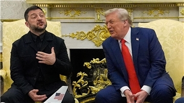 Selenskyj und Trump sprachen gemeinsam vor Journalisten. 