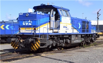 Eine Lokomotive auf einem Abstellgleis. 