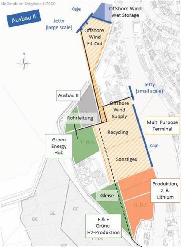 Senat hat entschieden: Bremerhavens Fischereihafen soll „Energy Port“ werden So könnte der Fischereihafen Bremerhaven als zukünftiger „Energy Port“ künftig aufgeteilt sein.