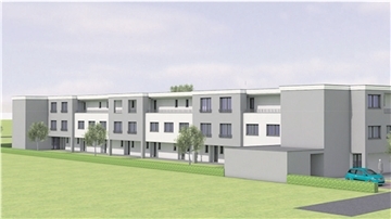 So könnte der Neubau für altersgerechtes Wohnen am Schützenplatz aussehen. Hier die Ostfassade mit einem Laubengang.

