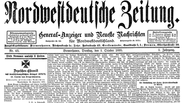 So sah die Nordwestdeutschen Zeitung im Jahr ihrer Gründung 1895 aus.