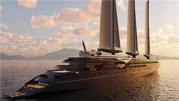 So soll die „Orient Express Silenseas“ einmal aussehen. Was man für eine Reise auf dem weltgrößten Segelschiff wird zahlen müssen, ist bisher nicht bekannt.