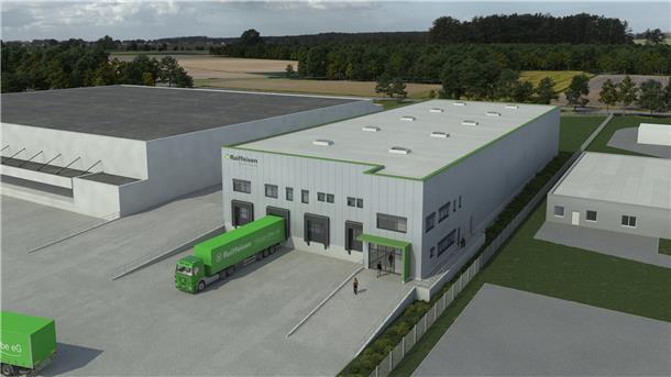 So soll es aussehen, das neue Zentrallager der Raiffeisen Weser-Elbe eG im Gewerbegebiet Debstedt. Geplant ist eine Investition von 4,5 bis 5 Millionen Euro. Die Arbeiten beginnen in diesem und werden im nächsten Jahr fertiggestellt.