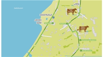 So verläuft die Milch-Ku(h)ltour durch die Gemeinden Stadland und Jade. Es handelt sich um einen Rundkurs, bei dem aber an verschieden Punkten eingestiegen werden kann.