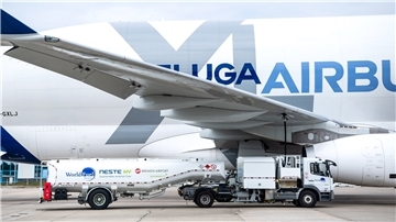 Ein Flugzeug wird betankt. 
