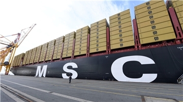 Containerschiff an der Kaje