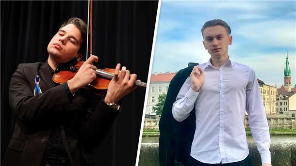 Eine Collage mit den Fotos von zwei jungen Musikern.