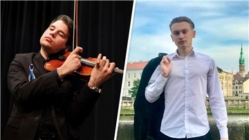 Eine Collage mit den Fotos von zwei jungen Musikern.
