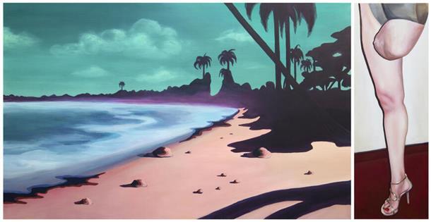 Traumhafte Strandlandschaft mit Störfaktor: Eric Beier nennt diese Arbeit leicht ironisch „Flamingobeach“.