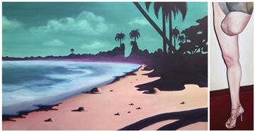 Traumhafte Strandlandschaft mit Störfaktor: Eric Beier nennt diese Arbeit leicht ironisch „Flamingobeach“.