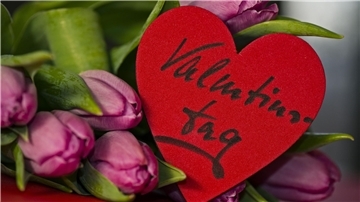 Tulpen und Karte zum Valentinstag