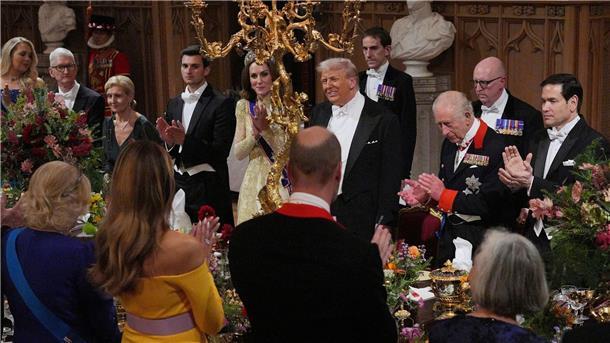 Bilder des Tages US-Präsident Donald Trump, der britische König Charles, Kate, Prinzessin von Wales, US-Außenminister Marco Rubio und Gäste nehmen am ersten Tag des zweiten Staatsbesuchs von US-Präsident Trump im Vereinigten Königreich am Staatsbankett in Schloss Windsor teil.
