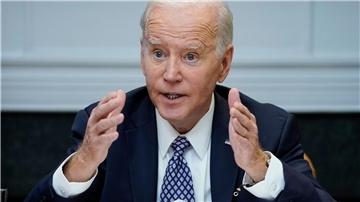 US-Präsident Joe Biden bei einem Treffens im Roosevelt Room des Weißen Hauses.