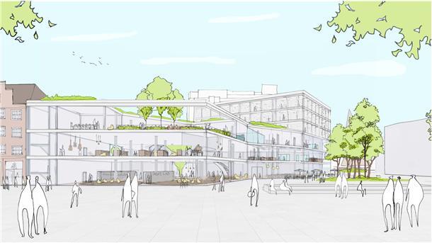 Name steht fest: Neues Gebäude auf Ex-Karstadt-Grundstück soll „Novo“ heißen Visualierung des möglichen Baukörpers durch Gerber Architekten