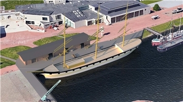 Visualisierung der „Najade“, wie sie in Bremerhavener Museumshafen liegen könnte.