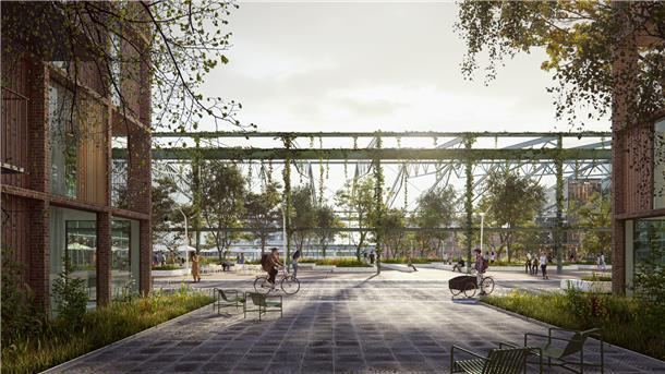 Von der ehemaligen SSW-Schiffbauhalle sollen nur noch die Stahlträger übrig bleiben. Sie sollen die historische Kulisse bilden für eine grüne Oase im künftigen Werftquartier.
