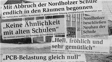 Von der PCB-Messung im Jahre 1996 bis zur Eröffnung im Jahr 2000 sorgte die Nordholzer Grundschule immer wieder für Schlagzeilen.