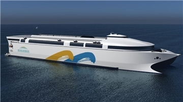 3D-Visualisierung der "Incat Hull 096" auf See