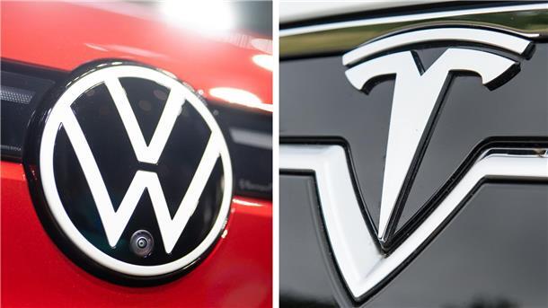 EU-Automarkt: Tesla rutscht weiter ab - VW im Aufwind VW verdoppelt E-Auto-Auslieferungen, Tesla halbiert sie.