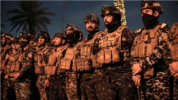 Während einer Demonstration zur Unterstützung der Palästinenser und gegen die US-Unterstützung für Israel stehen irakische Soldaten in der Nähe der US-Botschaft in Bagdad Wache. (Archivbild)