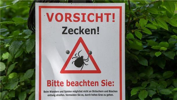 Gefahr durch Zecken - Zwei neue Risikogebiete ausgewiesen Warnschild im Biosphärenreservat Schorfheide-Chorin.
