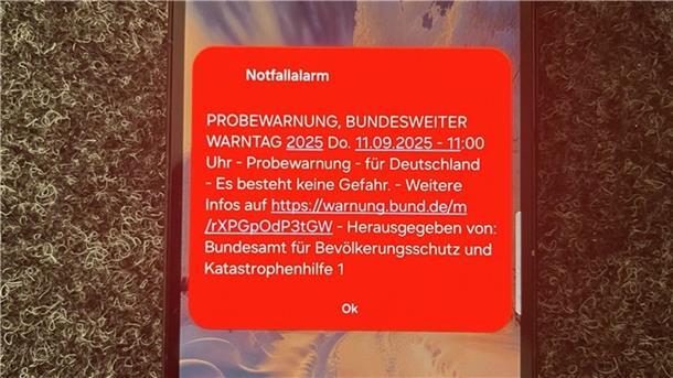 Warnung auf dem Mobiltelefon zum Warntag.