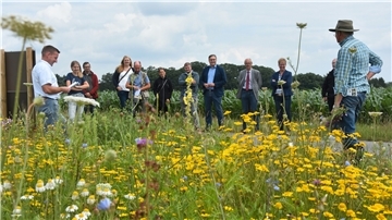 Wildblumen für die Biogasanlage? Wer Artenvielfalt will, muss weg von den Mais-Monokulturen. Wie das funktionieren kann, erfuhren diese Teilnehmer der Aktionswoche Artenvielfalt.